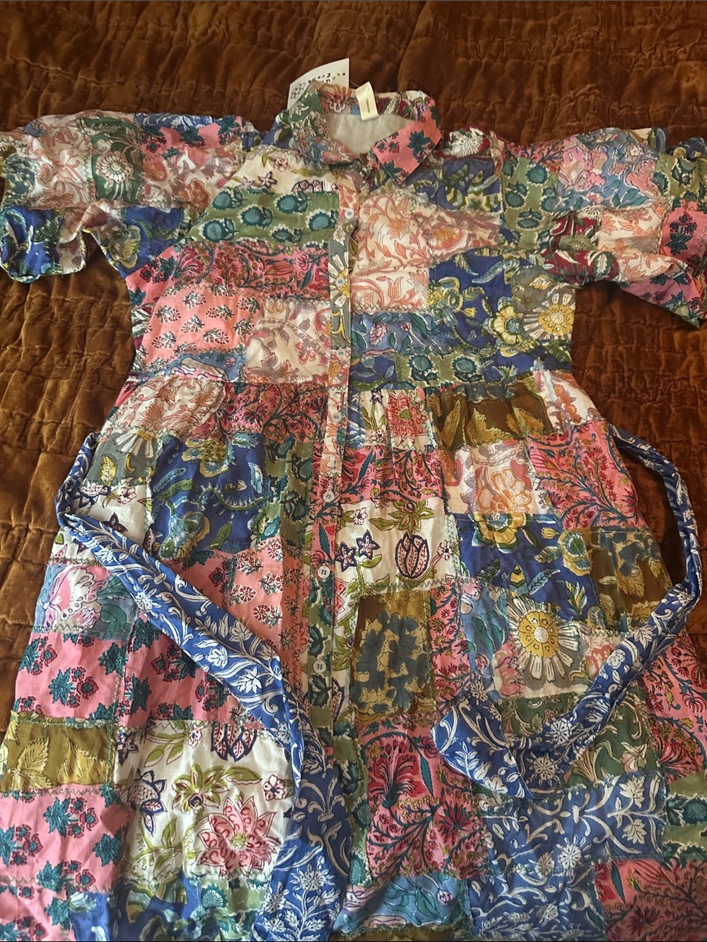 Uncle Frank Multicolor Floral Patchwork Dress — Pink, Green, Blue - Picture 8 of 8